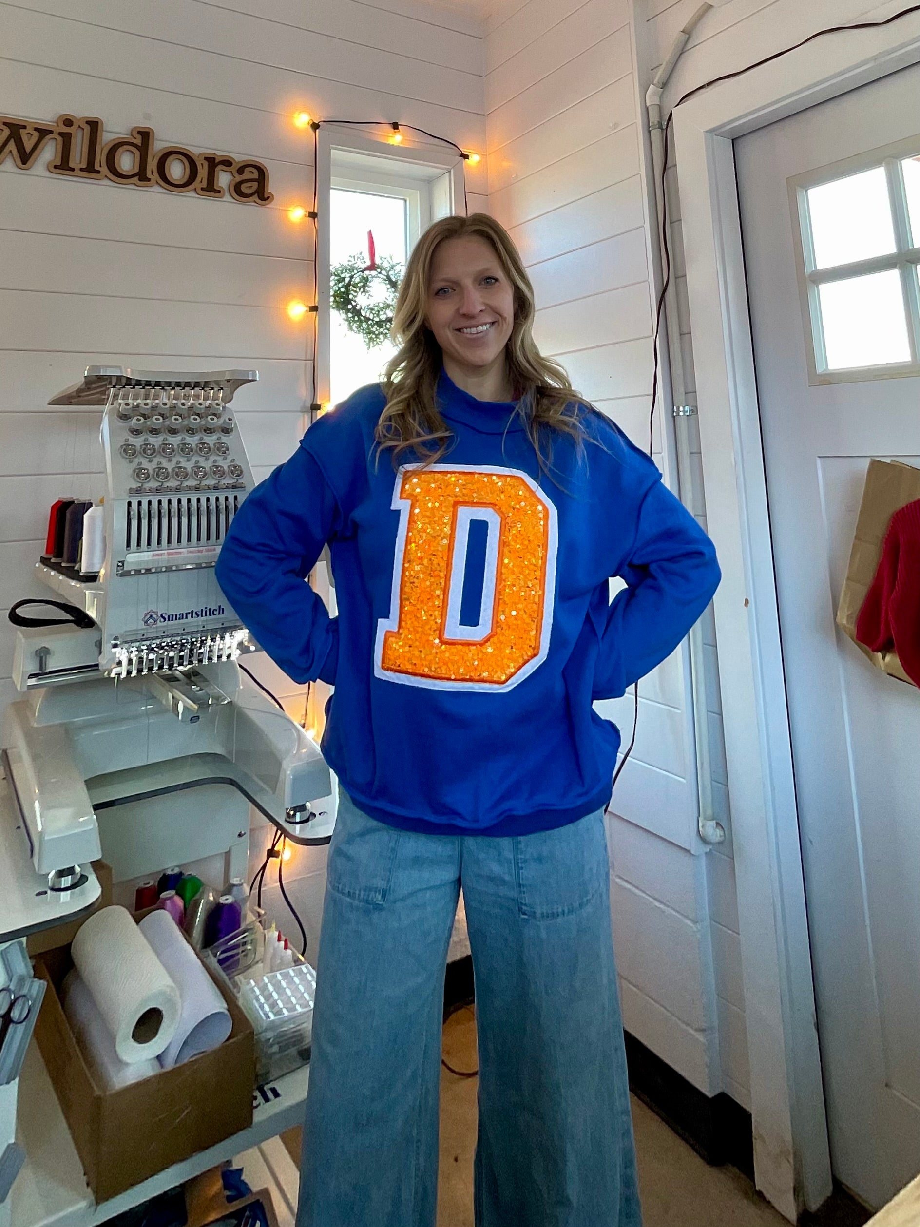 Blue Mockneck Letter Sweatshirt
