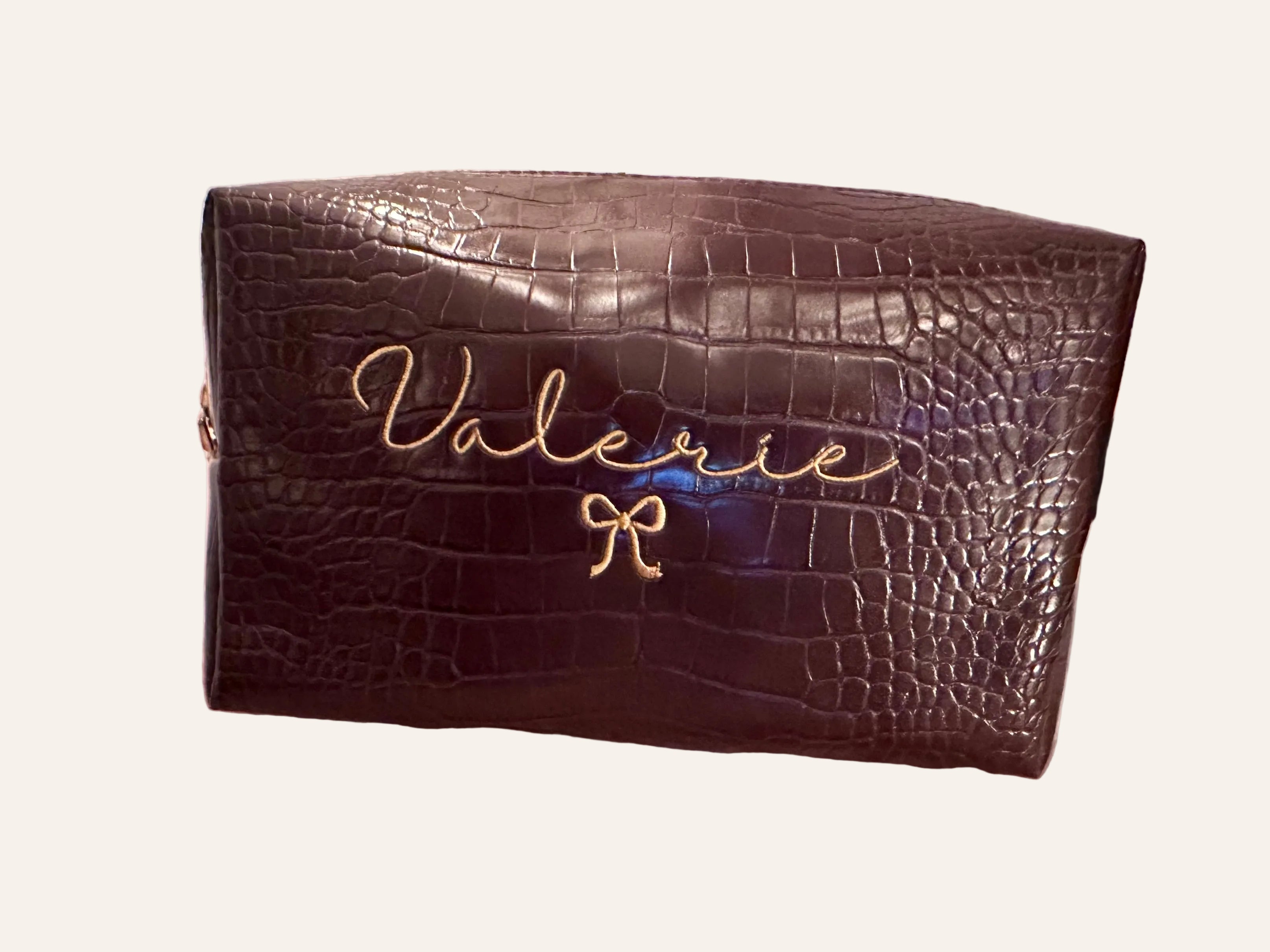 Brown crocodile-patterned handbag with &