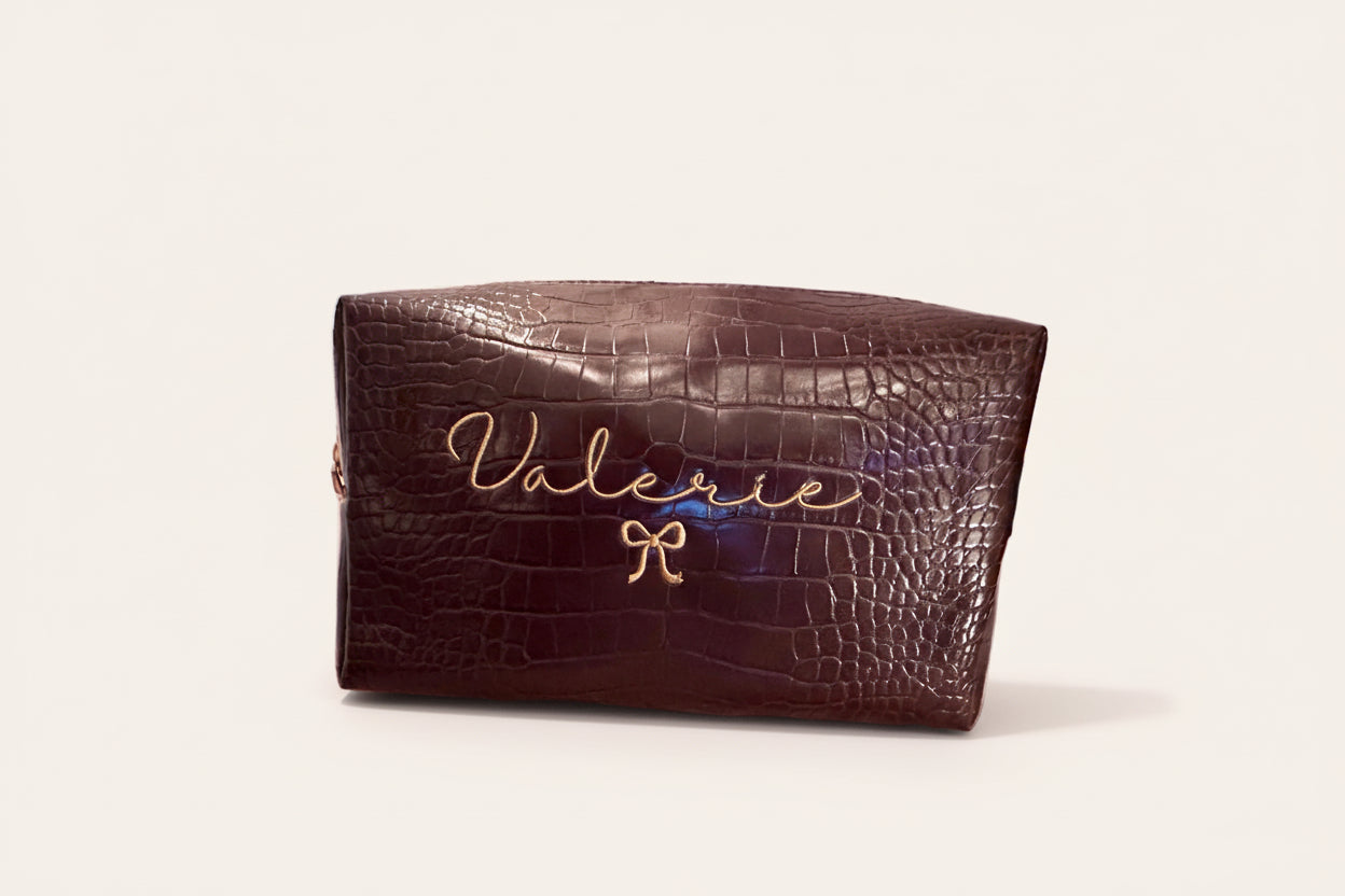 Brown crocodile-patterned handbag with &