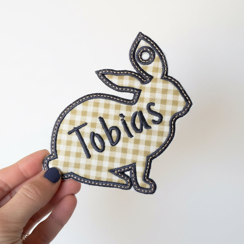 Tan Gingham Bunny Tag