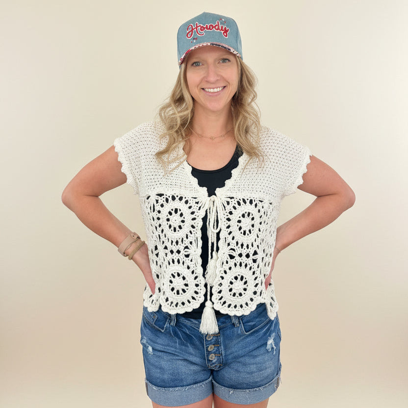 Crochet  Geometry Pattern Short Sleeves Top