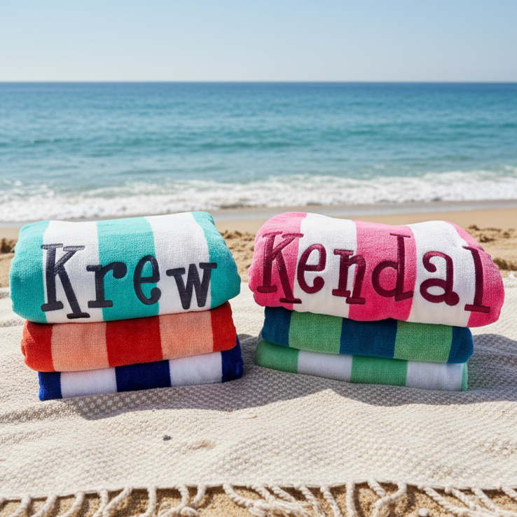 Two colorful towels with &