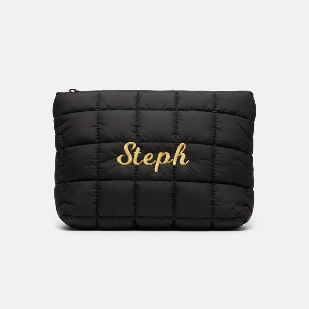Black quilted pouch Steph - off white background